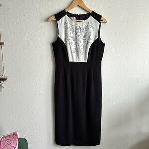Hobbs London British Designer Black and White Overlay Sheath Midi Dress …